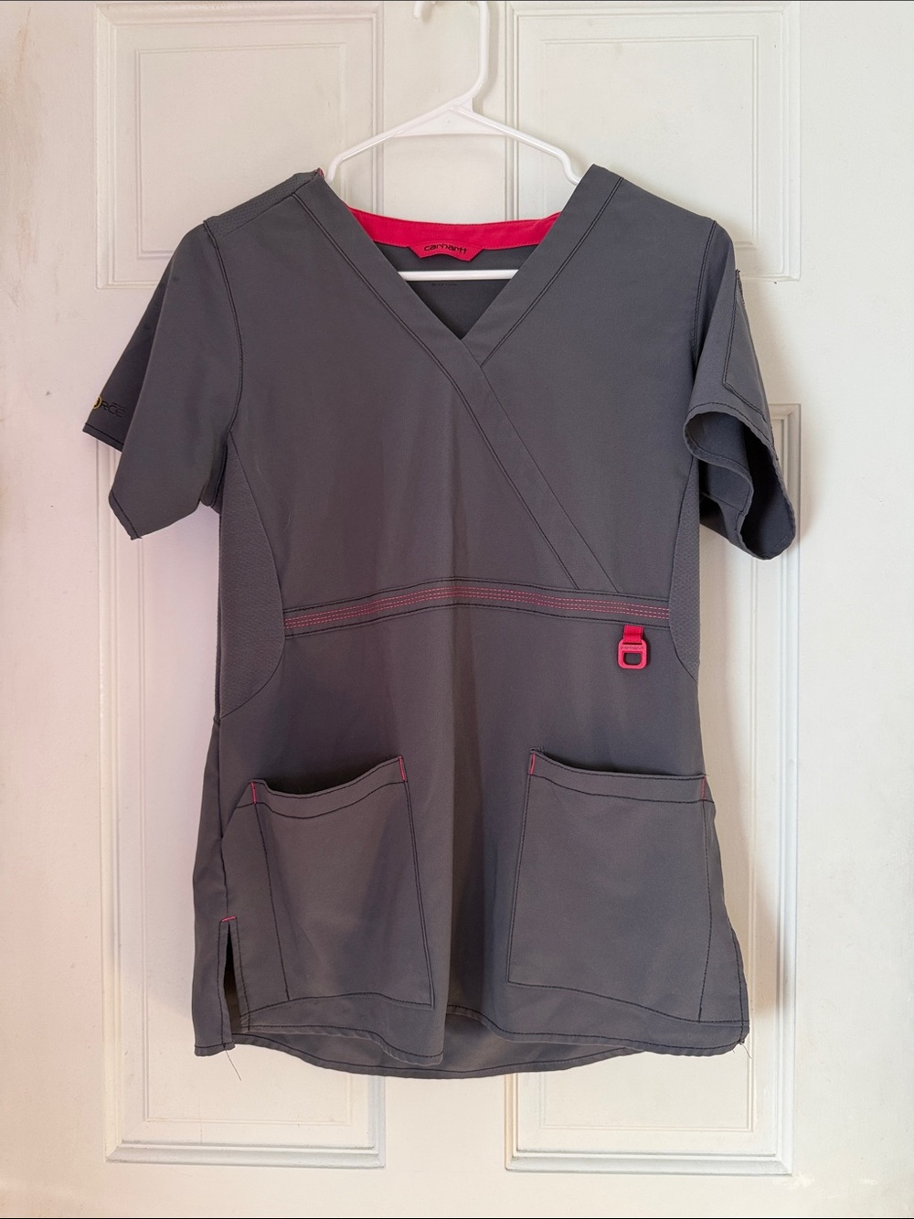 Women’s Carhartt Gray Scrub Top with Pink Trim